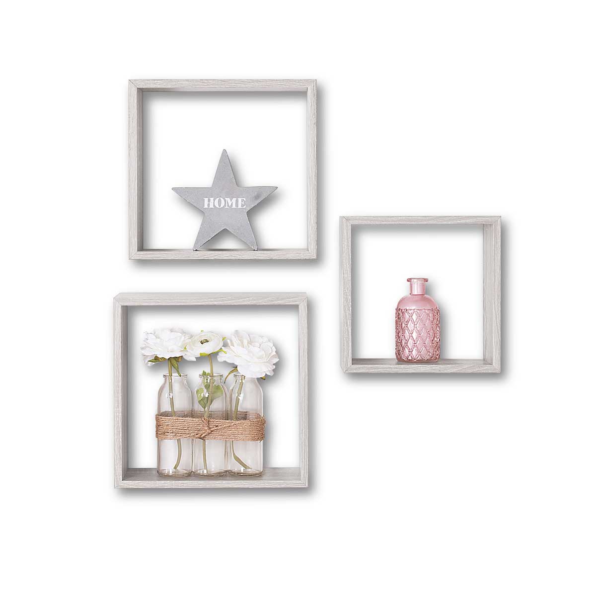 Conjunto de 3 estantes cubo cinza