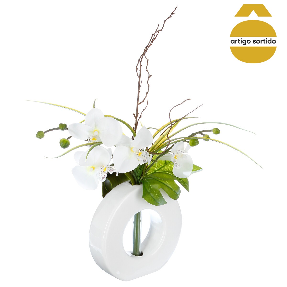 Vaso com orquídea artificial 52cm