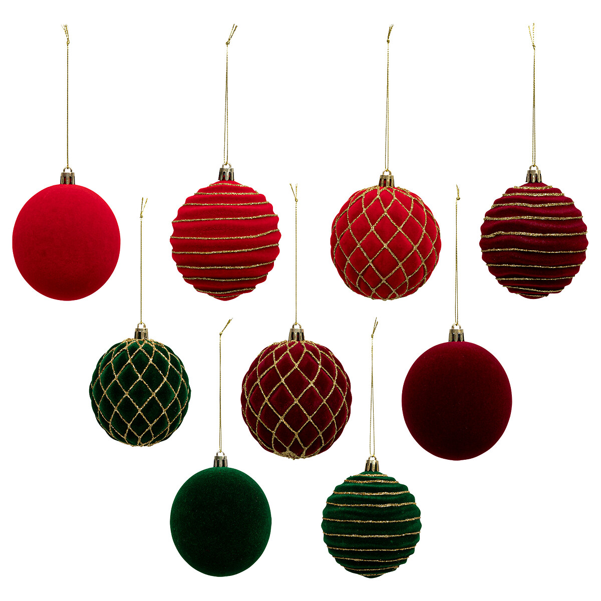 Conjunto de 9 bolas vermelho e verde 8cm