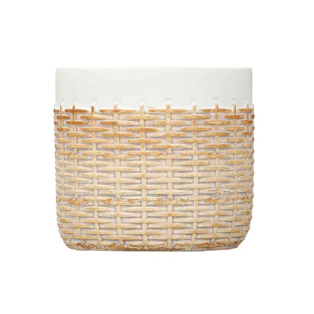 Vaso branco em cimento com efeito rattan 12cm