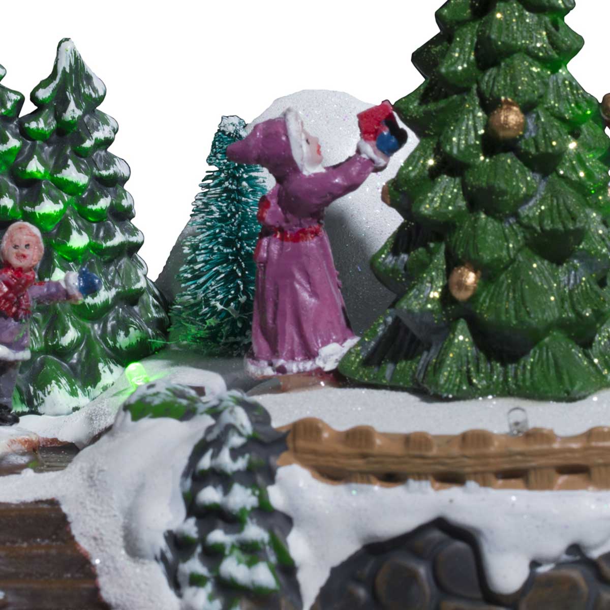 Aldeia natalícia luminosa com cena hóquei