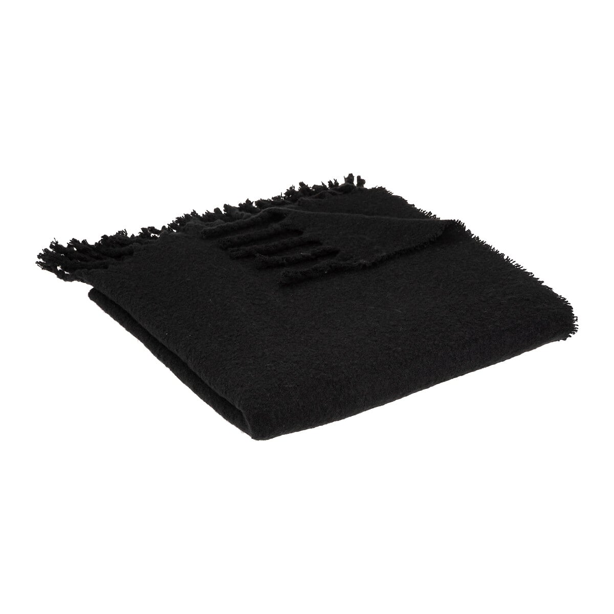 Manta MOHAIR preta com franjas