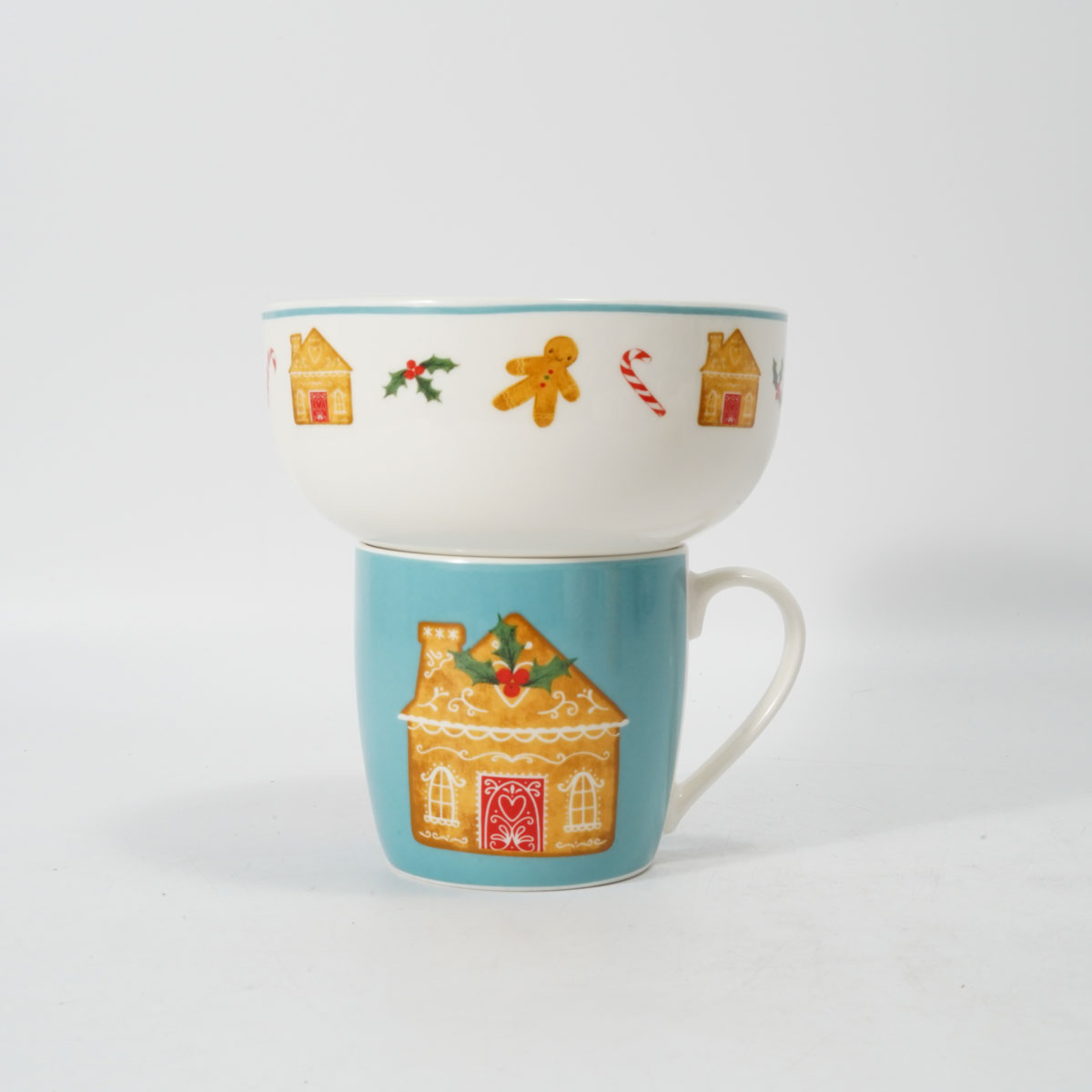 Conjunto de caneca e tigela casinha de gengibre