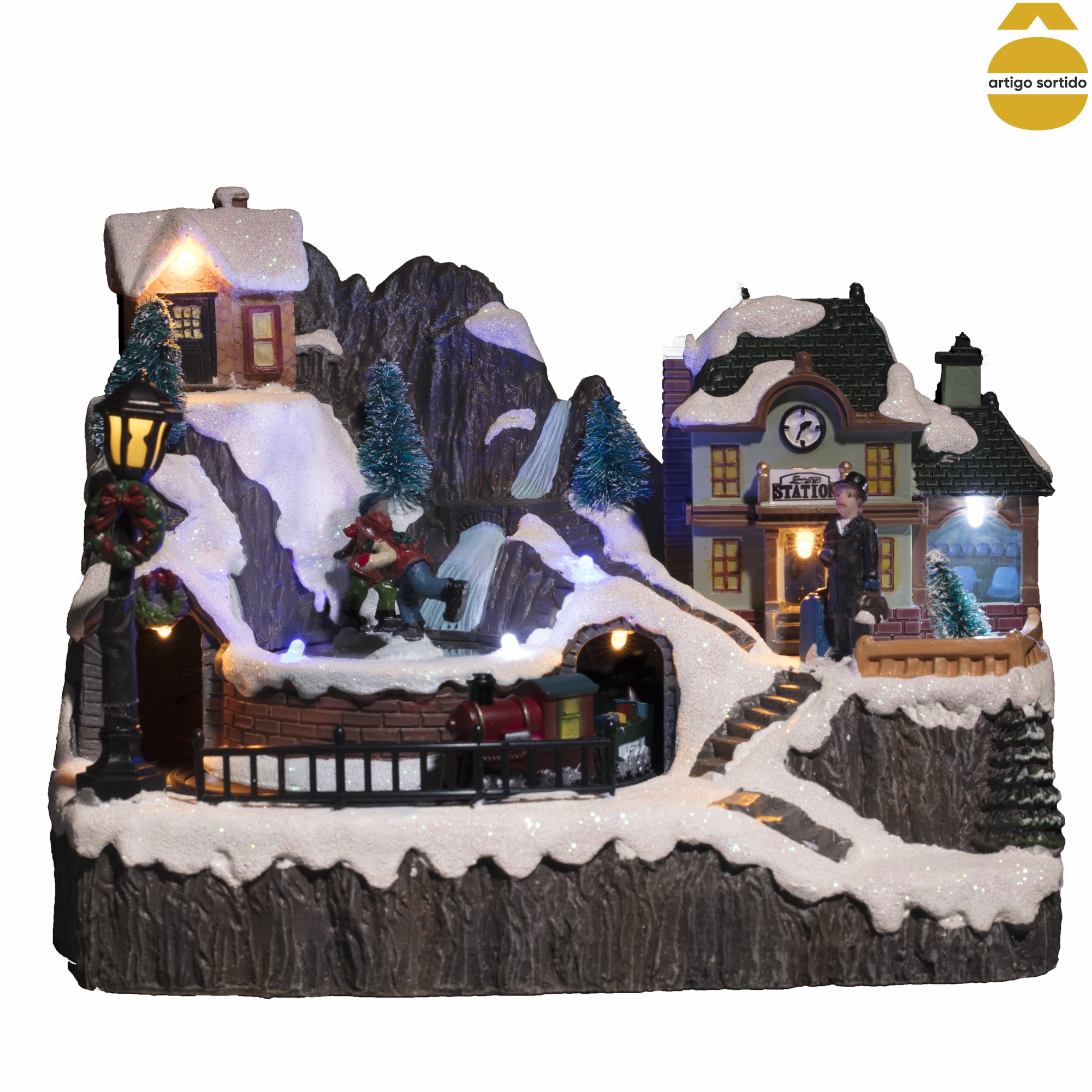 Aldeia luminosa com neve