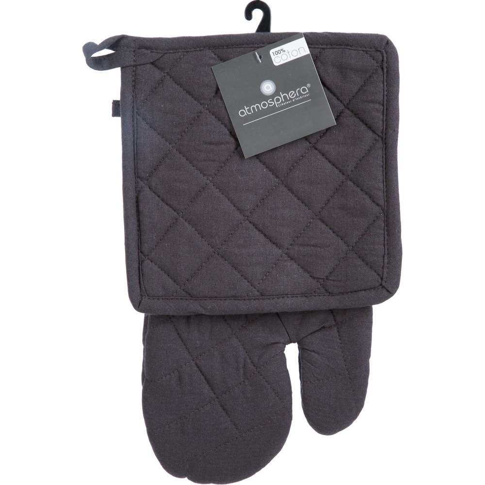 Conjunto de luva e pega cinzenta escura