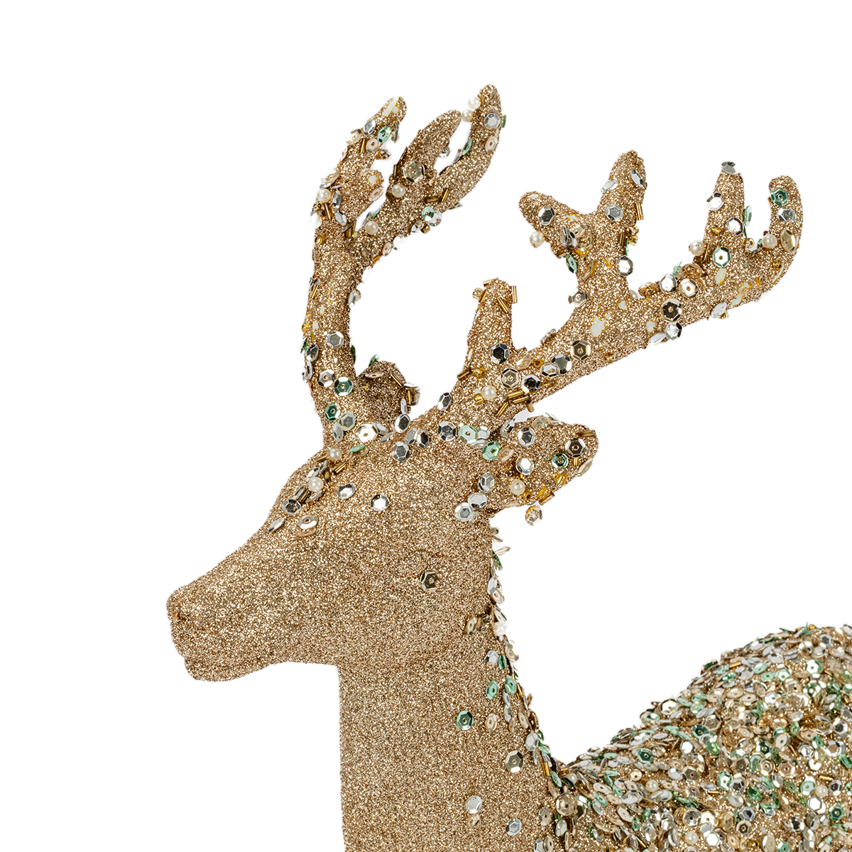 Rena dourada e azul com lantejoulas 30cm