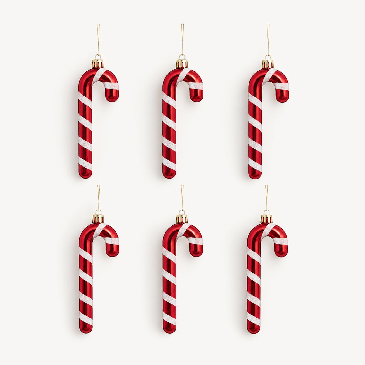 Conjunto de 6 pendurantes bengala vermelho e branco 14cm