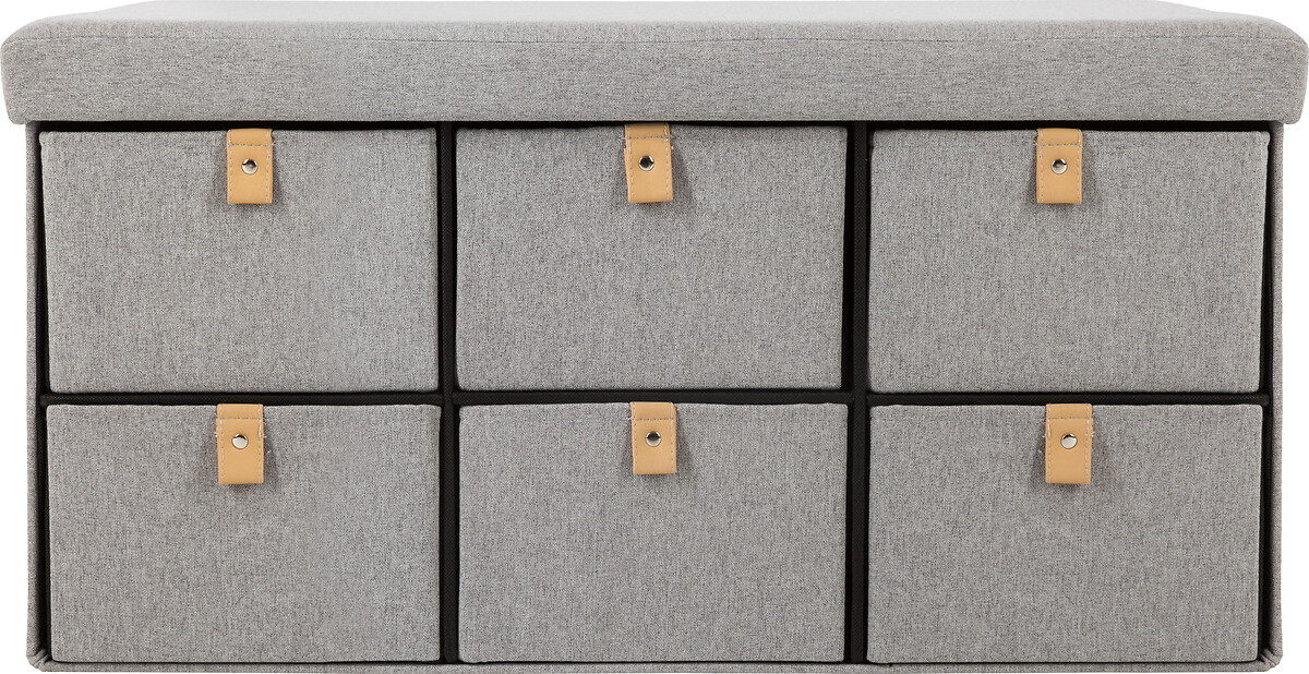 Pufe duplo com 6 gavetas SUEDINE cinza