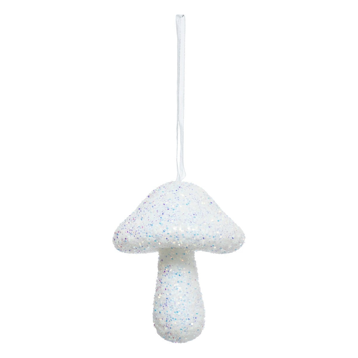 Pendurante em forma de cogumelo branco com glitter 6x10cm