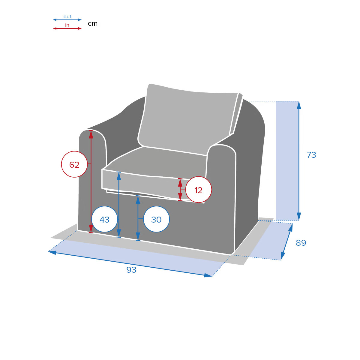 Conjunto de 1 sof&aacute; e 2 cadeir&otilde;es MOOR&Eacute;A cinza