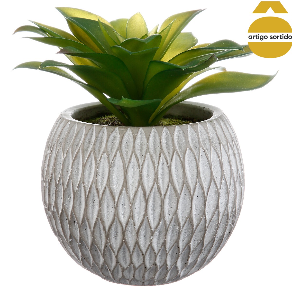 Vaso de cimento com planta artificial 17cm,  Vaso de cimento com planta artificial 17cm