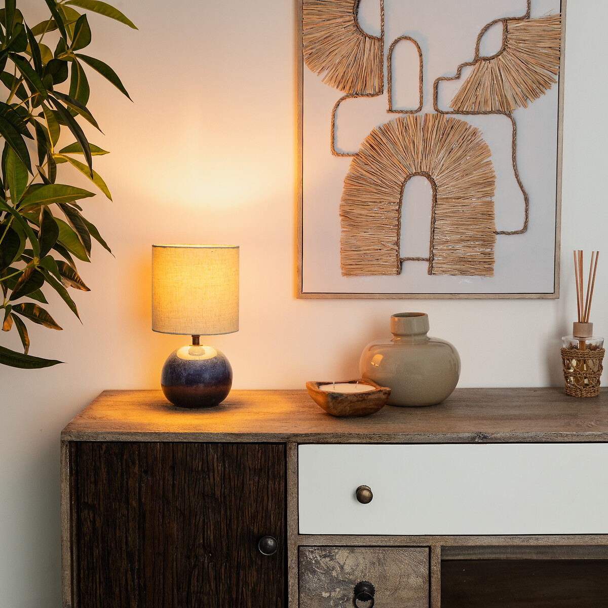 Candeeiro de mesa GAIA azul escuro em cer&acirc;mica 28cm